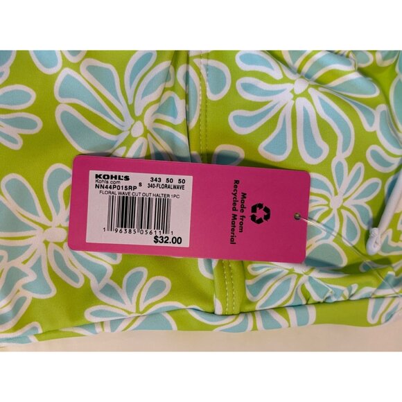 Ninety-Nine Floral One-Piece Swimsuit Halter Neck Green & White Juniors Small - Picture 6 of 10